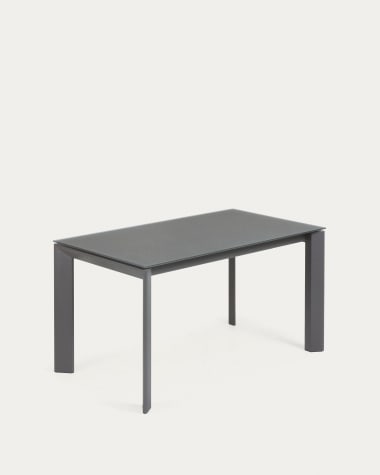 Table extensible Axis en verre gris et pieds en acier finition gris foncé 140 (200) cm