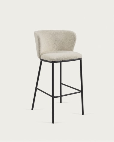 Ciselia stool with white bouclé and black metal, height 75 cm FSC Mix Credit