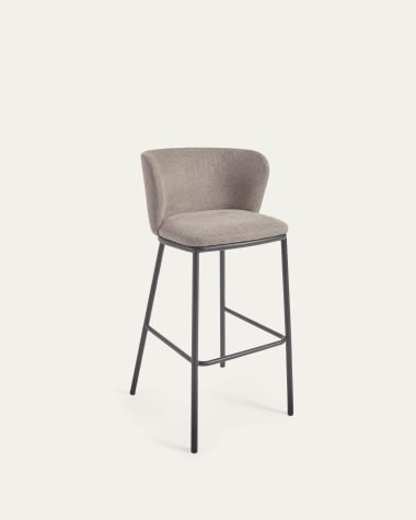Ciselia stool in light brown chenille and black steel, 75 cm FSC Mix Credit