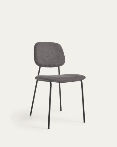 Benilda stapelbarer, dunkelgrauer Stuhl mit Eichenfurnier und Stahl schwarz FSC Mix Credit