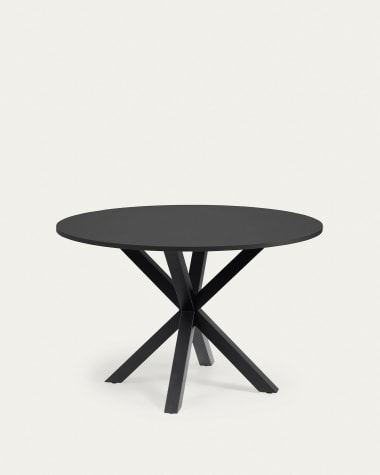 Runder Tisch Argo aus schwarz lackiertem MDF mit schwarz lackierten Stahlbeinen Ø 120 cm