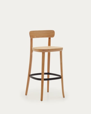 Tabouret Romane bois de hêtre naturel avec placage de frêne et rotin hauteur 75 cm