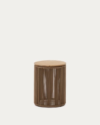 Dandara coffee table made of steel, beige cord and solid acacia wood, Ø40 cm FSC 100%