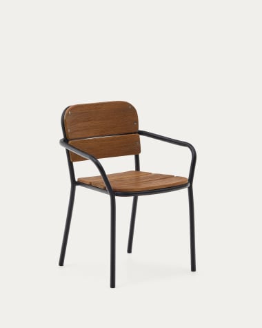 Καρέκλα Algueret από μασίφ ξύλο ευκαλύπτου σε φυσικό φινίρισμα και μαύρο αλουμίνιο FSC 100