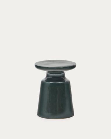 Ogrodowy stolik pomocniczy Mesquida z ceramiki o zielonym szkliwionym wykończeniu Ø 39 cm