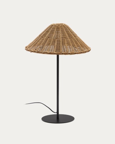Lampe de table Urania en rotin et métal avec finition peinture noire