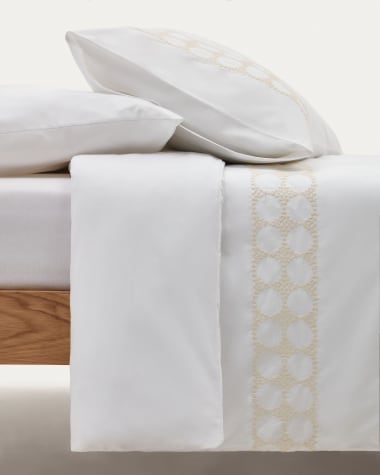 Komplet Teia poszwa na kołdrę i poduszkę biała bawełna perkalowa haft kwiatowy 135x200cm