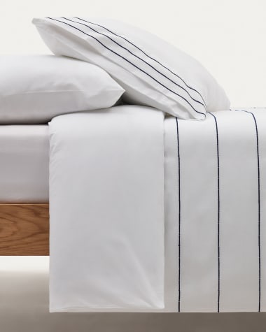 Set Cintia fundas nórdica y de almohada algodón percal blanco bordado rayas cama 180 cm