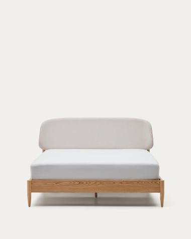Lit Octavia en contreplaqué de frêne et tête de lit tapissé en blanc 160 x 200 cm