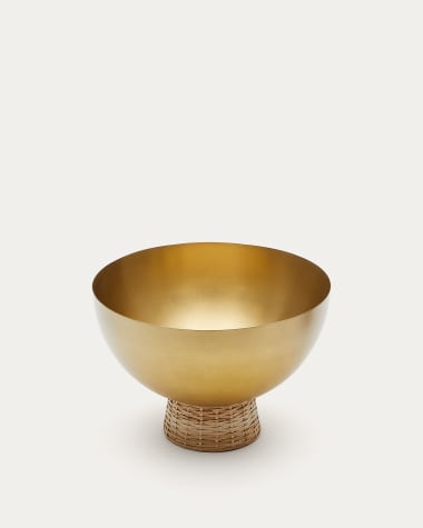 Taça grande Suli de aço inoxidável e ratã dourado