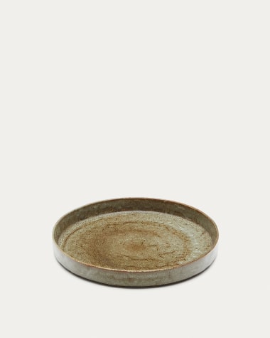 Płaski talerz Serni z ceramiki w kolorze brązowym