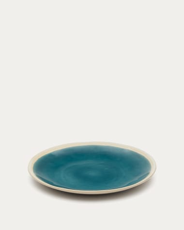 Flacher Teller Sanet aus Keramik in Blau und Weiss