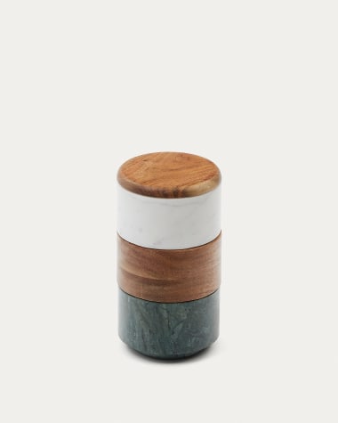 Siris Küchenbehälter mehrere Ebenen groß aus Holz und Marmor