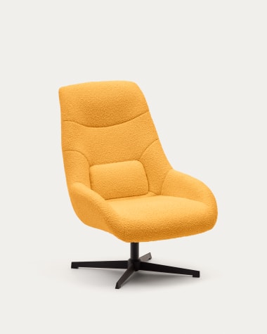 Celida swivel armchair in mustard bouclé and steel with black finish