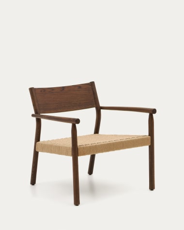 Yalia-fauteuil van massief eikenhout FSC 100% met natuurlijke walnoot-afwerking en zitting van papiertouw