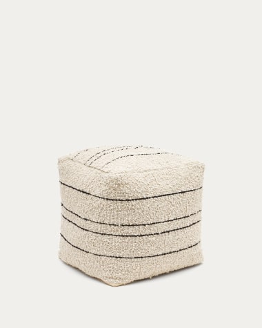 Pouf Micol di lana beige e righe nere 40 x 40 cm