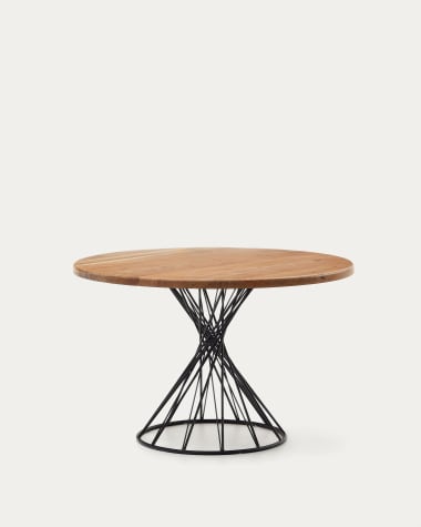 Niut runder Tisch aus massivem Akazienholzmit Stahlbeinen in Schwarz Ø 120 cm