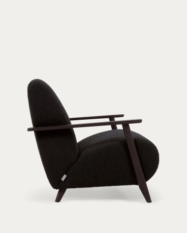 Meghan armchair in black bouclé with solid ash legs with wenge finish