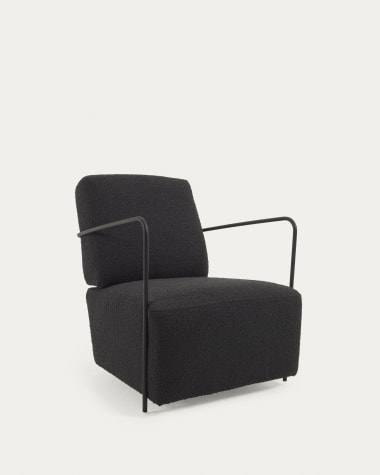 Gamer armchair in black bouclé and metal with black finish