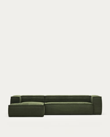 4-zitsbank Blok met chaise longue links in groen ribfluweel/corduroy 330 cm