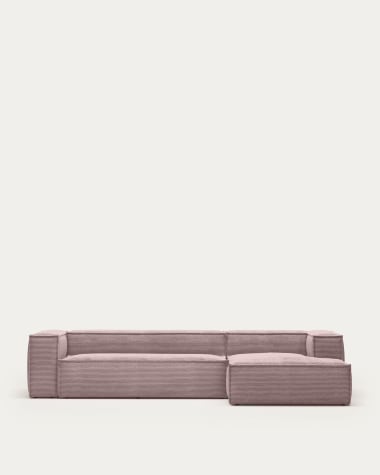 4-zitsbank Blok roze corduroy met chaise longue rechts 330 cm