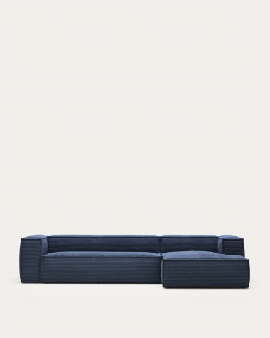 Blok 4 seater sofa with right side chaise longue in blue wide seam corduroy, 330 cm FR