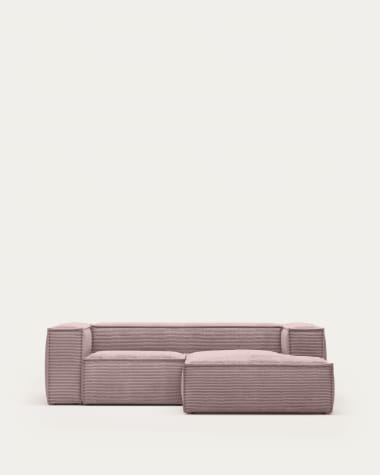 Blok 2θέσιος καναπές με ανάκλινδρο δεξιά σε ροζ κοτλέ με φαρδιά ραφή, 240 εκ
