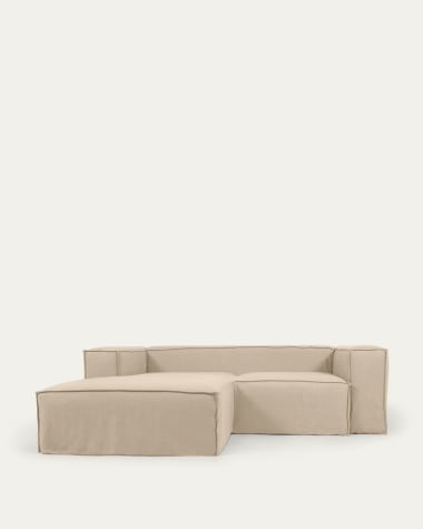 Blok 2-Sitzer Sofa mit abnehmbarem Bezug mit Chaiselongue links Leinen beige 240 cm