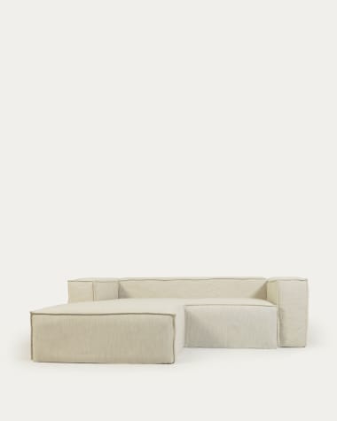 Sofá capa removível Blok de 2 lugares com chaise longue esquerda de linho branco 240 cm