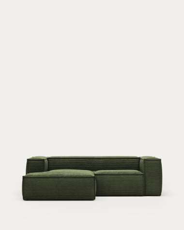 Blok 2 seater sofa with left side chaise longue in green corduroy, 240 cm FR