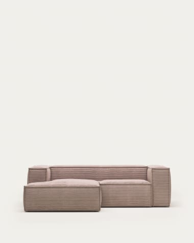 Blok 2 seater sofa with left side chaise longue in pink corduroy, 240 cm FR