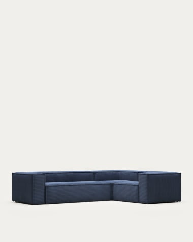 Blok 4 seater corner sofa in blue wide seam corduroy, 320 x 230 cm / 230 x 320 cm FR