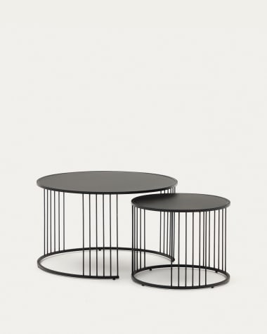 Σετ 2 βοηθητικά τραπέζια ζιγκόν Hadar, tempered γυαλί και μαύρο μέταλλο, Ø75εκ/Ø45εκ
