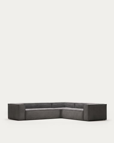 Blok 5 seater corner sofa in grey wide seam corduroy, 320 x 290 cm / 290 x 320 cm FR