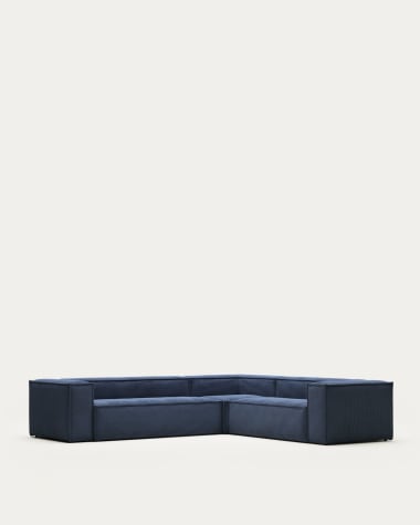 Blok 5 seater corner sofa in blue wide seam corduroy, 320 x 290 cm / 290 x 320 cm FR