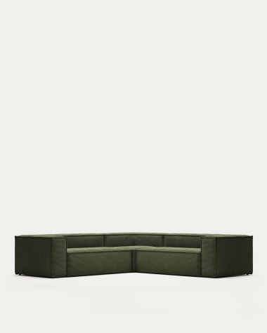 Canapé d'angle Blok 4 places velours côtelé vert 290 x 290cm