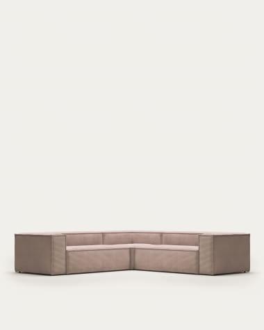 Blok 4 seater corner sofa in pink corduroy, 290 x 290 cm FR