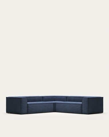 Blok 4 seater corner sofa in blue corduroy, 290 x 290 cm FR
