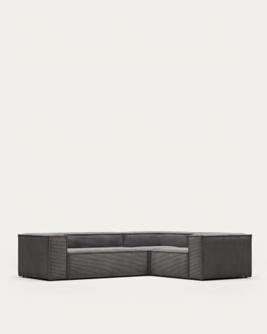 Canapé d’angle Blok 3 places en velours à grosses côtes gris 290 x 230 cm