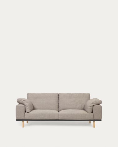 Sofa 3-osobowa Noa z poduszkami beżowa nogi wykończenie naturalne 230 cm