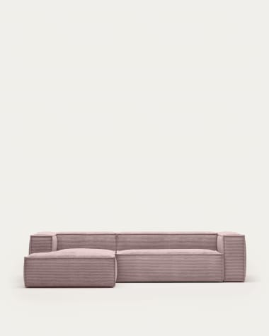 Blok 3-Sitzer-Sofa mit Chaiselongue links breiter Cord rosa 300 cm