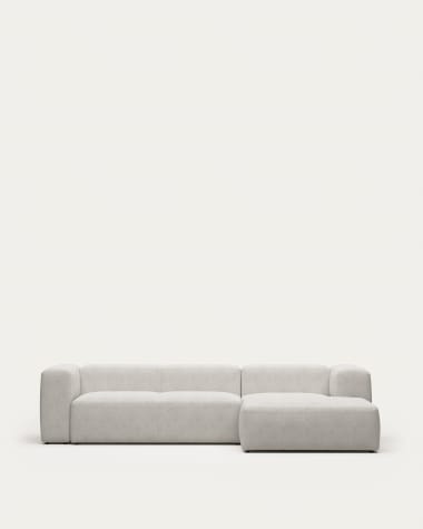 Blok 3 seater sofa with right side chaise longue in white fleece, 300 cm FR