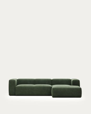 Blok 3 seater sofa with right side chaise longue in green, 300 cm FR