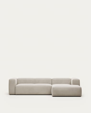 Blok 3 seater sofa with right side chaise longue in white, 300 cm