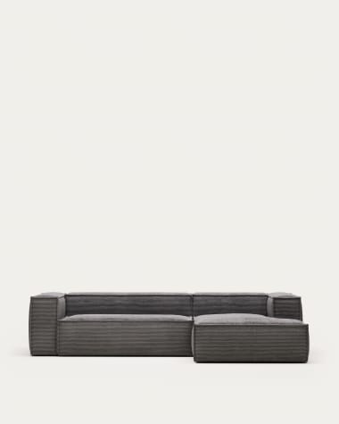 Blok 3 seater sofa with right side chaise longue in grey corduroy, 300 cm
