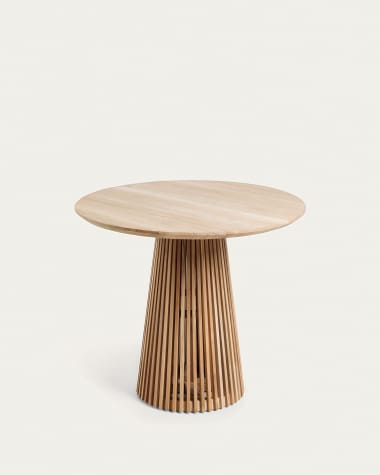 Στρογγυλό τραπέζι Jeanette, μασίφ ξύλο τικ, Ø90εκ