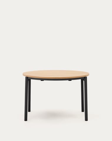 Table extensible ronde Montuiri placage en chêne et pieds en acier finition noire  Ø 120 (200) cm