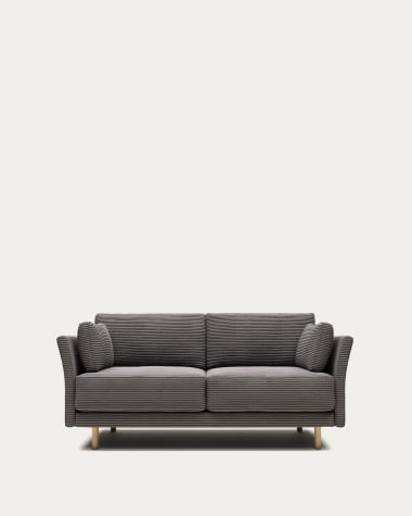 Gilma 2 seater sofa in grey wide seam corduroy with natural finish legs, 170 cm FR