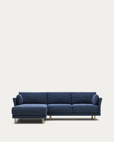Gilma 3 seater sofa, right/left chaise in blue wide seam corduroy natural legs, 260cm FR