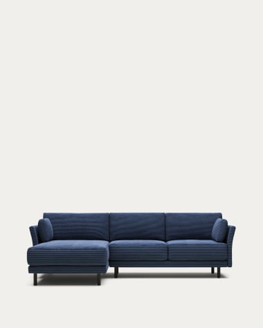 Gilma 3 seater sofa, right/left chaise in blue wide seam corduroy, black legs, 260cm FR